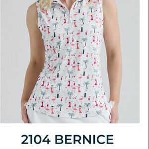 Bermuda Sands Apparel Sleeveless Polo Tank Top in White with Pink Flamingo Print